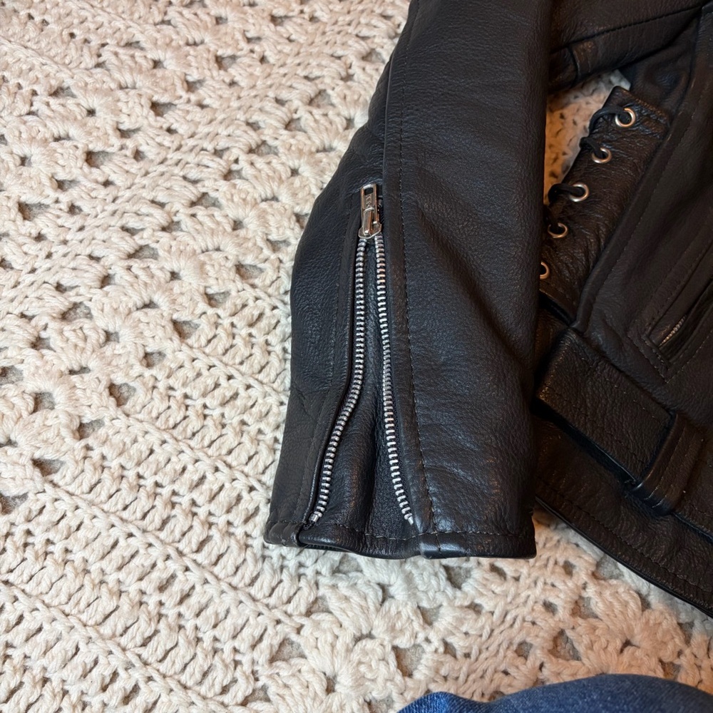 American Top Vintage Black Leather Motorcycle Jacket Size 36 - Unisex - Picture 6 of 16
